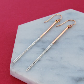 Long White Topaz Rose Gold Plate And Silver Earrings, 3 of 5