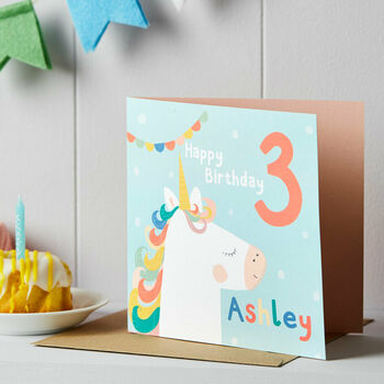 Personalised Unicorn Birthday Card With Name And Age, 3 of 3