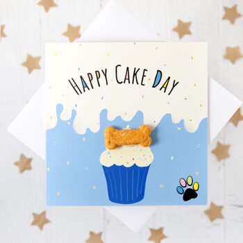 Happy Cake Day Dog 'Treatings' Card Blue, 3 of 3