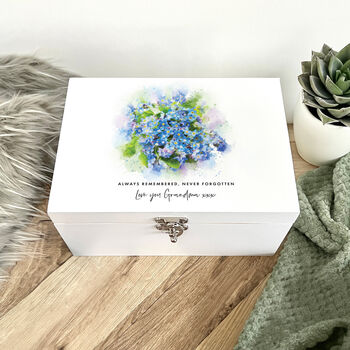 Personalised Forget Me Not Design Memory Box Three Sizes 22cm | 27cm | 30cm, 9 of 10
