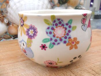 Open Sugar Bowls In Patchwork Owls Design, 10 of 12