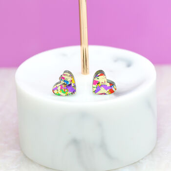 Gold Festival Confetti Love Heart Earrings Studs, 2 of 5