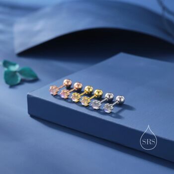 Sterling Silver Extra Tiny Moonstone Screw Back Earrings, 4 of 8