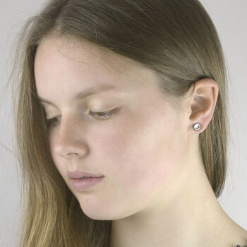 Sterling Silver Round Geometric Earring Studs, 3 of 4