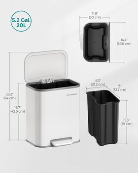 20 L Steel Waste Bin With Soft Close Lid And Pedal, 9 of 9