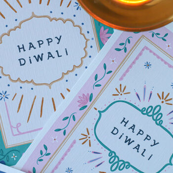 Set Of Four Hand Finished Sparkly Diwali Cards, 5 of 7