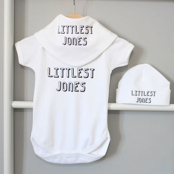 Personalised Littlest Surname Babygrow Or Gift Set, 8 of 12