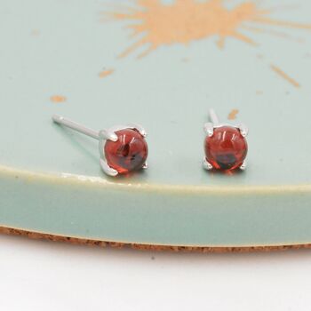 Genuine Garnet Stud Earrings In Sterling Silver, 4 of 11