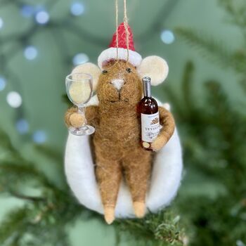 Personalised Christmas Mouse Drinking Wine Bauble, 2 of 3