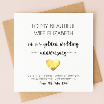 Personalised 50th Anniversary Card With Gold Heart, 2 of 8
