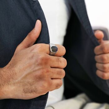 Men's Black Feature Stainless Steel Signet Ring, 3 of 9