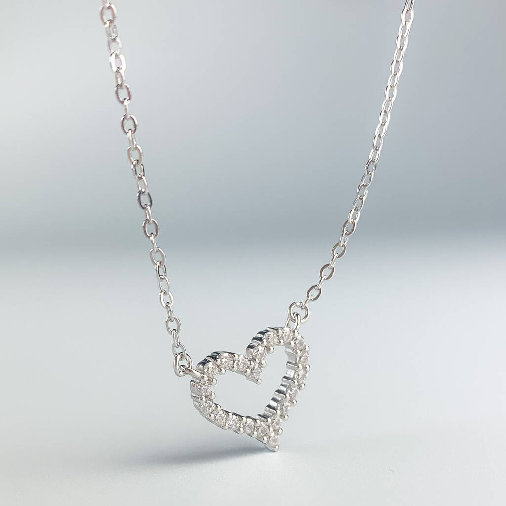 Sterling Silver Crystal Heart Pendant Necklace, 1 of 5