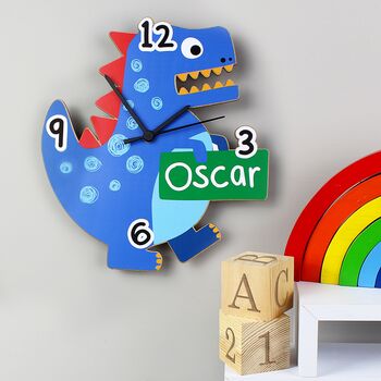 Personalised Dinosaur Shape Wooden Clock, 2 of 3