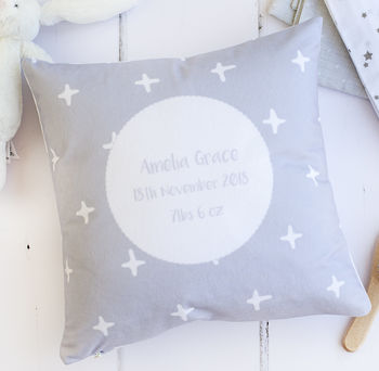 New Baby Personalised Grey Bunny Cushion, 2 of 4