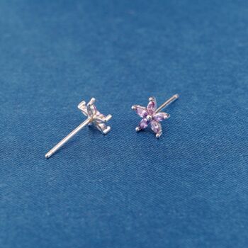Amethyst Birthstone Flower Stud Earrings, 925 Sterling Silver, 5 of 8