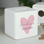 Personalised Pink Heart Ceramic Square Money Box, thumbnail 5 of 6
