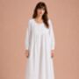 Women's White Cotton Long Sleeve Nightdress Yoke, thumbnail 2 of 6