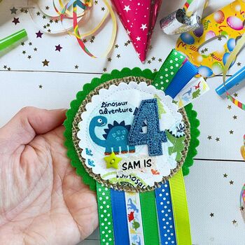Personalised Dinosaur Theme Birthday Rosette, 4 of 4