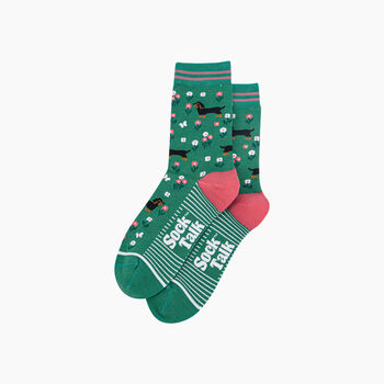 Sausage Dog Floral Bamboo Socks In Green, 3 of 4