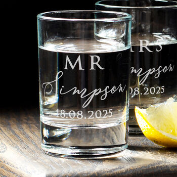 Pair Of Married Names Wedding Keepsake Shot Glasses, 2 of 5