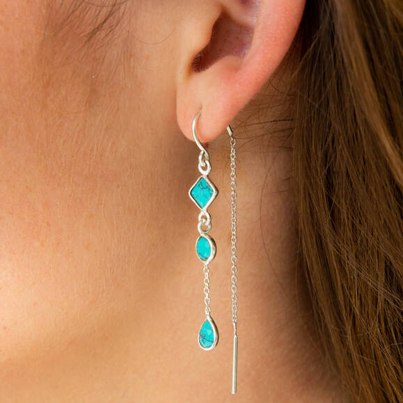 Drop In The Ocean Turquoise Silver Threader Earrings, 1 of 7