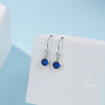 Tiny Sapphire Blue Cz Drop Earrings In Sterling Silver, 2 of 9