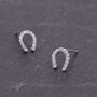 Sterling Silver Horseshoe Stud Earrings With Sparkling Cz Crystals, thumbnail 3 of 12