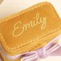 Personalised Mustard And Pink Velvet Bow Travel Ring Box, thumbnail 2 of 2