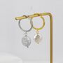 Sterling Silver Coin Baroque Pearl Dangle Creole Hoop Earrings, thumbnail 2 of 12