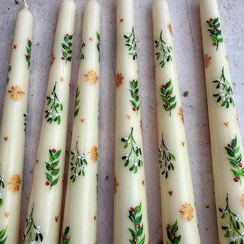 Hand Painted Gold Snowflake And Berry Candles, 4 of 4