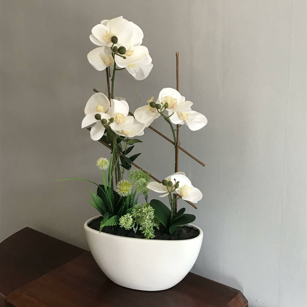 Blossoming Orchid In Ceramic Planter Artificial Display