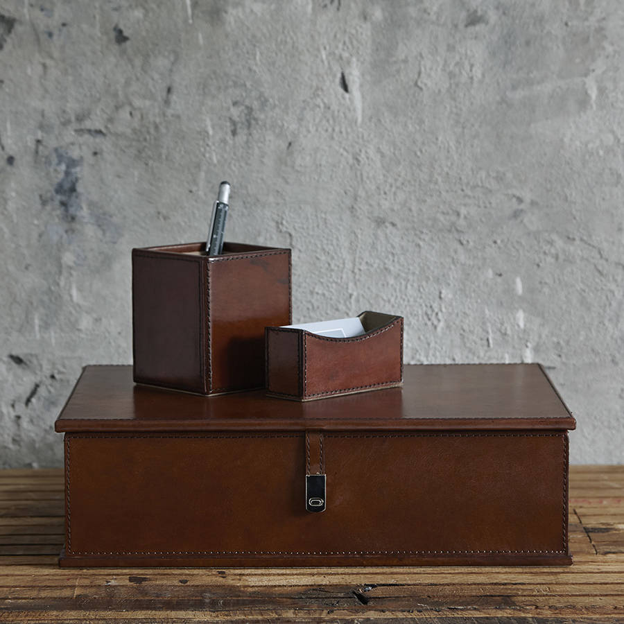Leather Desk Organiser Set By Life Of Riley Notonthehighstreet Com Leather Desk Organiser Set