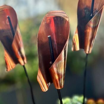 Set Of Three Copper Lily Garden Planter Stakes, 6 of 10