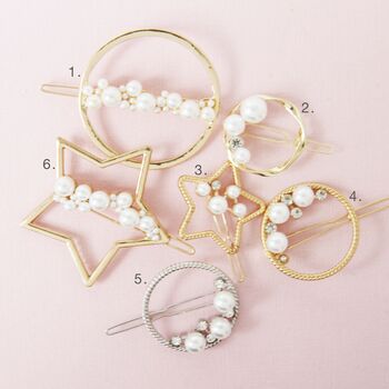 Gold, Pearl And Crystal Hair Clips, 2 of 9