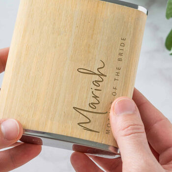 Personalised Sideways Bridesmaid Bamboo Hipflask, 4 of 4
