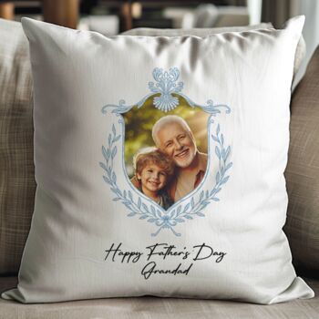 Personalised Dad And Father's Day Blue Crest Photo Cushion, 6 of 10