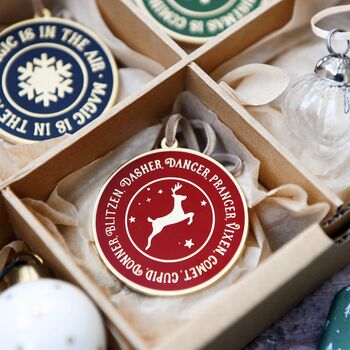 Reindeer Names Enamel Christmas Tree Decoration, 5 of 11