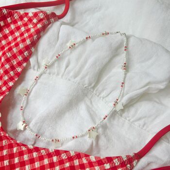 White Beaded Star Charm Necklace, 3 of 5