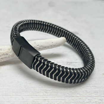 Woven Leather And Stainless Steel Bracelet For Men, 3 of 12