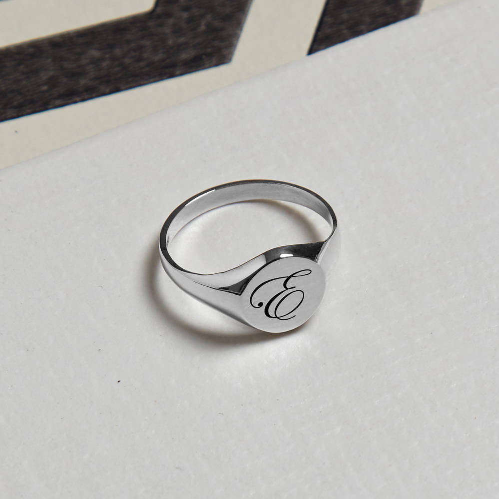 Personalised Edwardian Silver Round Signet Ring, 1 of 9