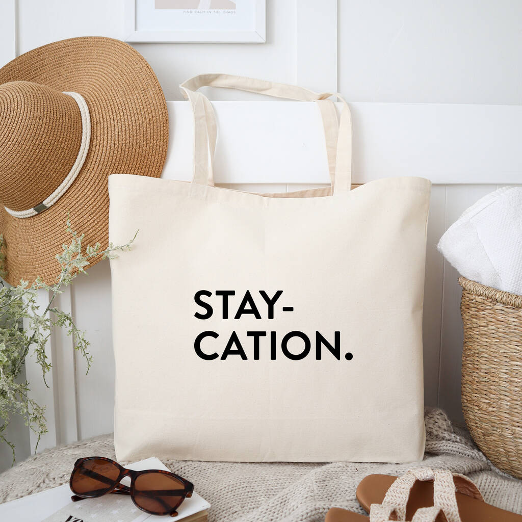 Staycation Cotton Canvas Holiday Tote Bag, 1 of 5