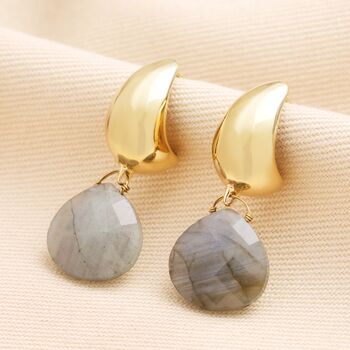 Semi Precious Teardrop Drop Earrings In Gold, 2 of 7