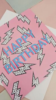 Happy Birthday Pink Lightning Bolt Greeting Card, Blank Inside, 4 of 5