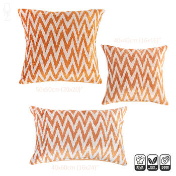 Cinnamon Zig Zag Silk Ikat Velvet Pillow Cover 40x40cm, 5 of 6