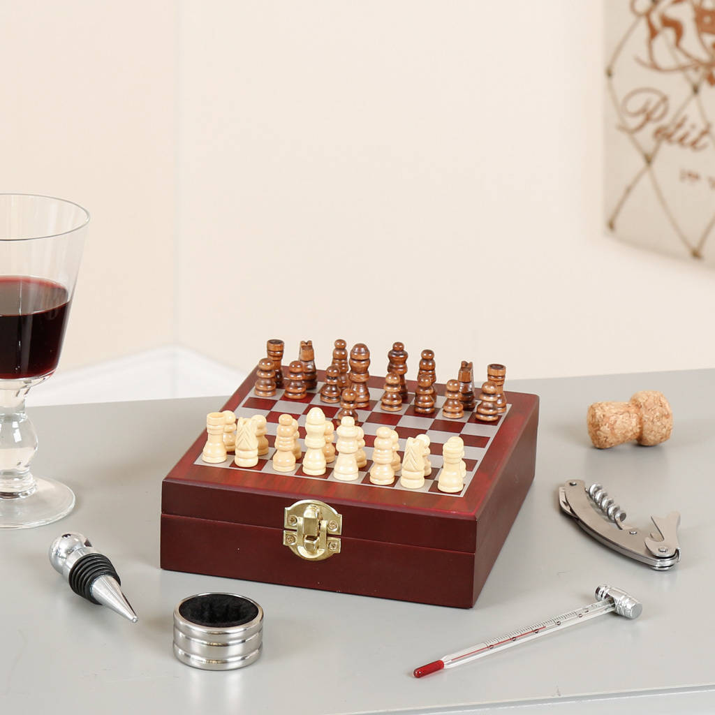 Personalised Chess Box With Wine Accessories By Dibor