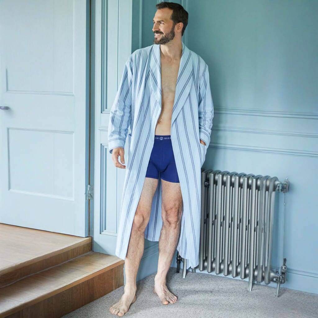 Men's 'Brighton Blue' Stripe Brushed Cotton Robe By BRITISH BOXERS