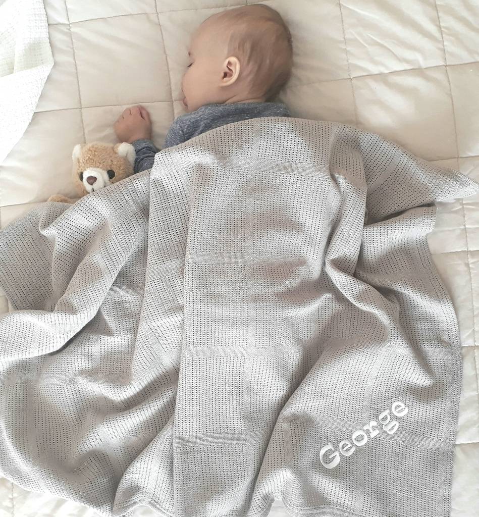 personalised grey cellular blanket by dcaro