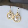 Pearl Rolled Gold Circle Earrings, thumbnail 4 of 6