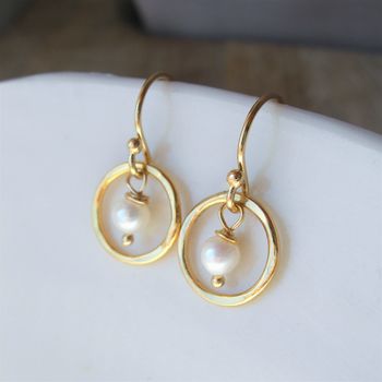 Pearl Rolled Gold Circle Earrings, 4 of 6