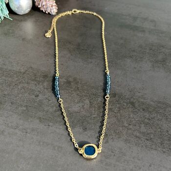 Gold Plated Blue Topaz Pendant Bead Necklace, 3 of 5